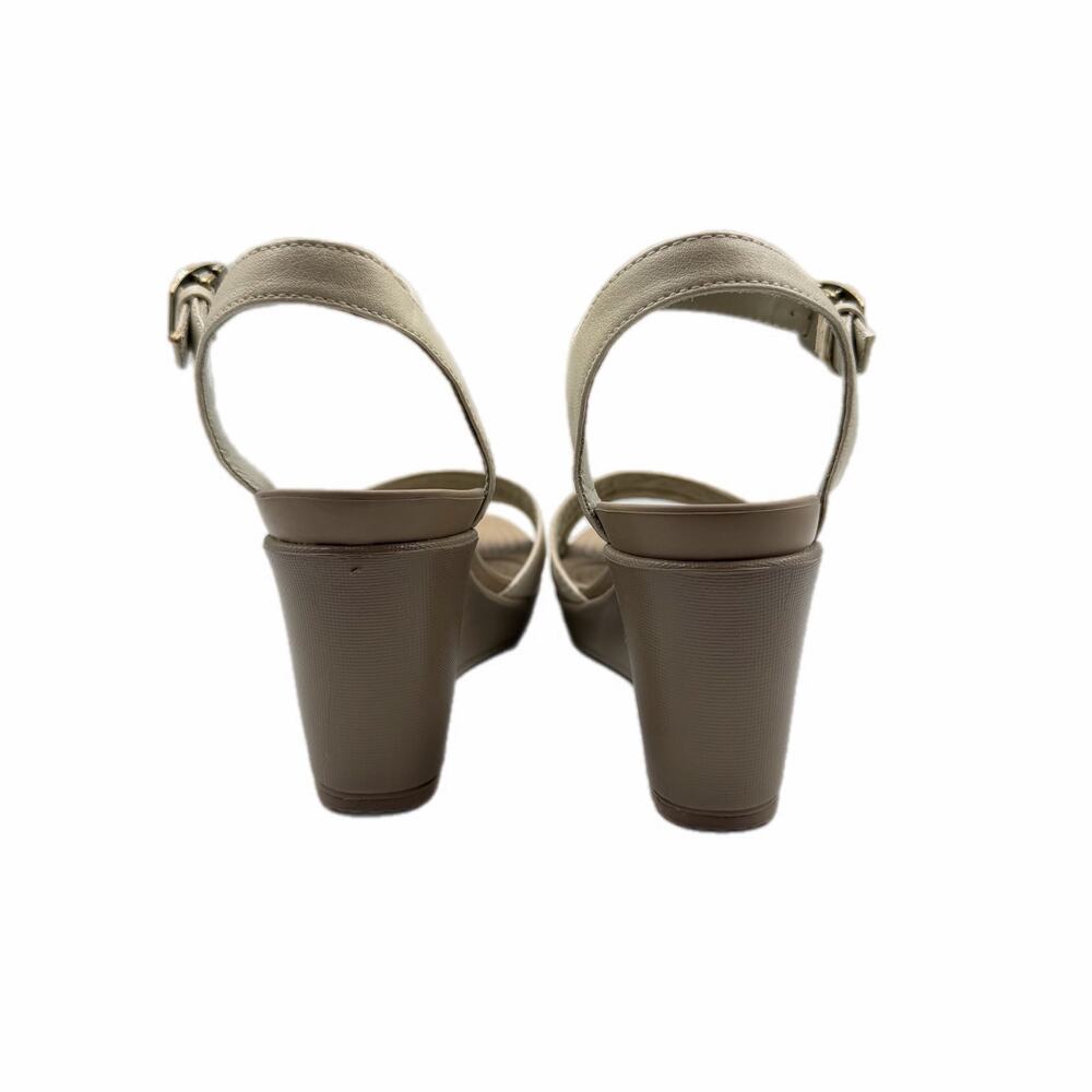 Crocs Leigh II Ankle Strap Cream Beige Neutral Lightweight Comfort Wedge Sandals - Picture 4 of 11